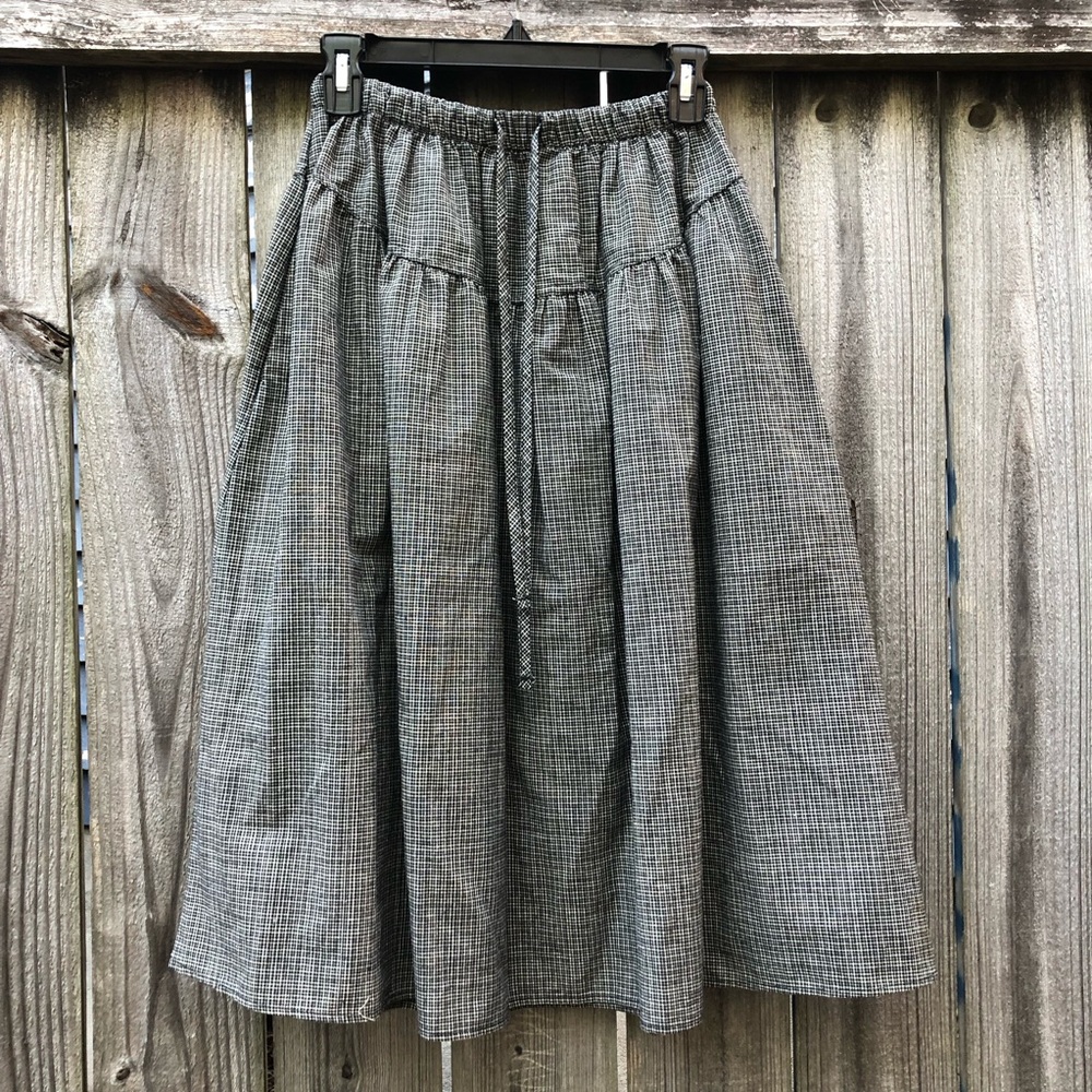 Retro Plaid Midi Skirt Size XS Western Pull On Pockets